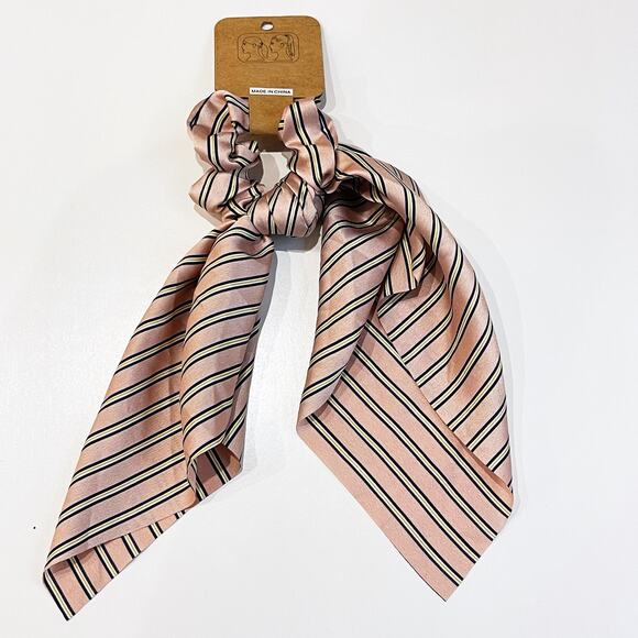 NEW Scrunchie Scarf Striped Pattern Satin Hair Tie - Picture 4 of 6